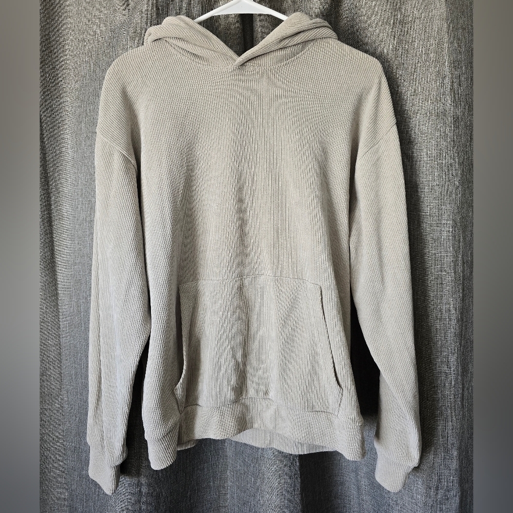 Negative Space Ribbed Hoodie Size Small Beige Cream Sweatshirt Pockets Womens
